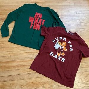 Kids size 8 Old Navy Gap Holiday Graphic Tees - Green and Red Gingerbread Man
